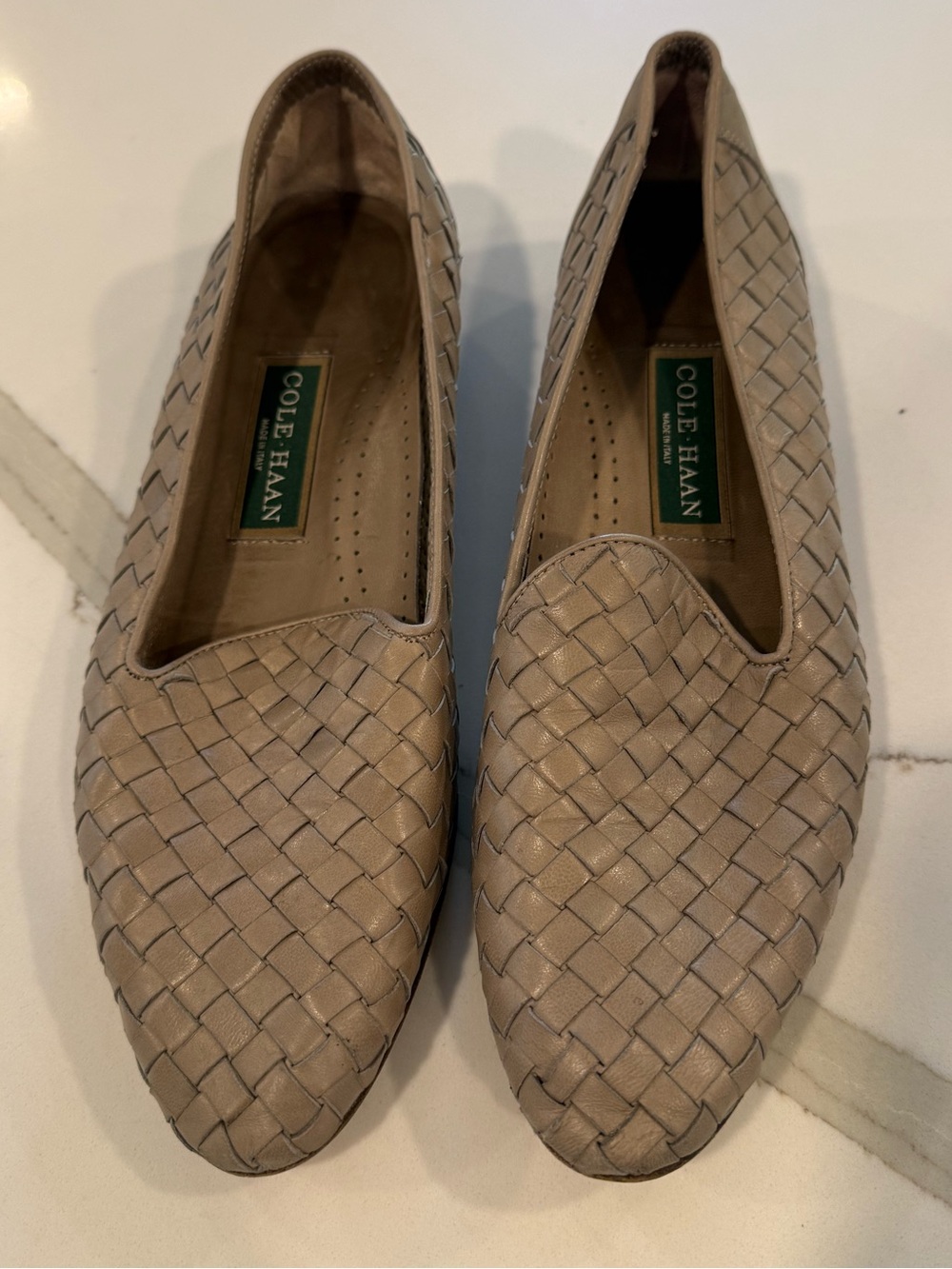 Cole Haan Women's Woven Leather Flats in Taupe Beige size 10AA